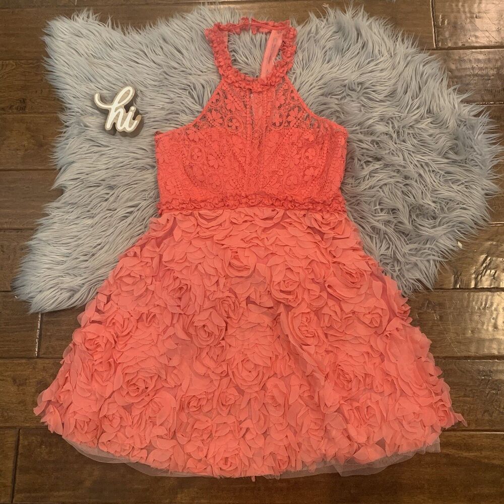 Free People Dress Womens Size 8 Rosette Halter Lace A Line Mini Cottagecore Pink